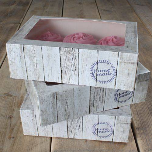 Papírová krabička průhledná na 6 cupcakes 24x16x8cm v sadě 3 krabičky - FunCakes