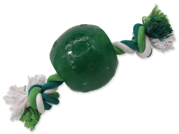 Hračka DOG FANTASY Strong Mint míček gumový s provazem zelený 9,5 cm (1ks)