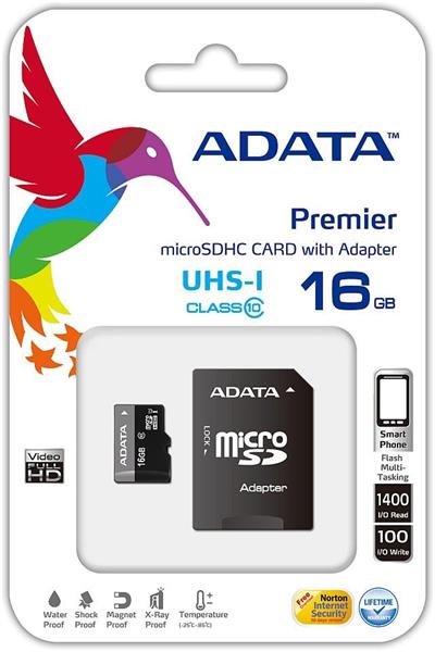 Adata/micro SDHC/16GB/50MBps/UHS-I U1 / Class 10/+ Adaptér
