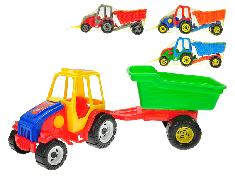 Traktor s vlekem plast 52cm - mix barev