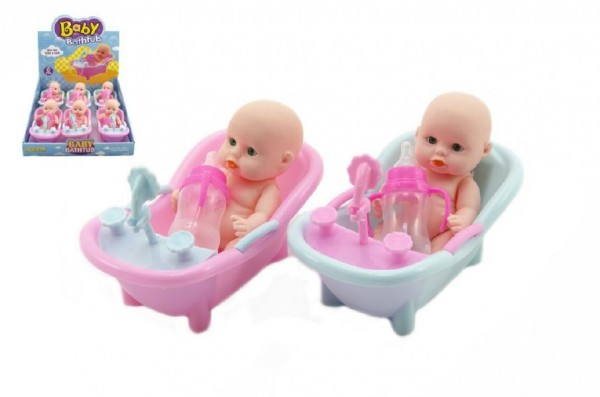 Miminko ve vaničce pevné tělo s doplňky plast 13cm - mix barev