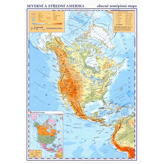 Severní a střední Amerika - příruční obecně zeměpisná mapa A3/1:35 mil.