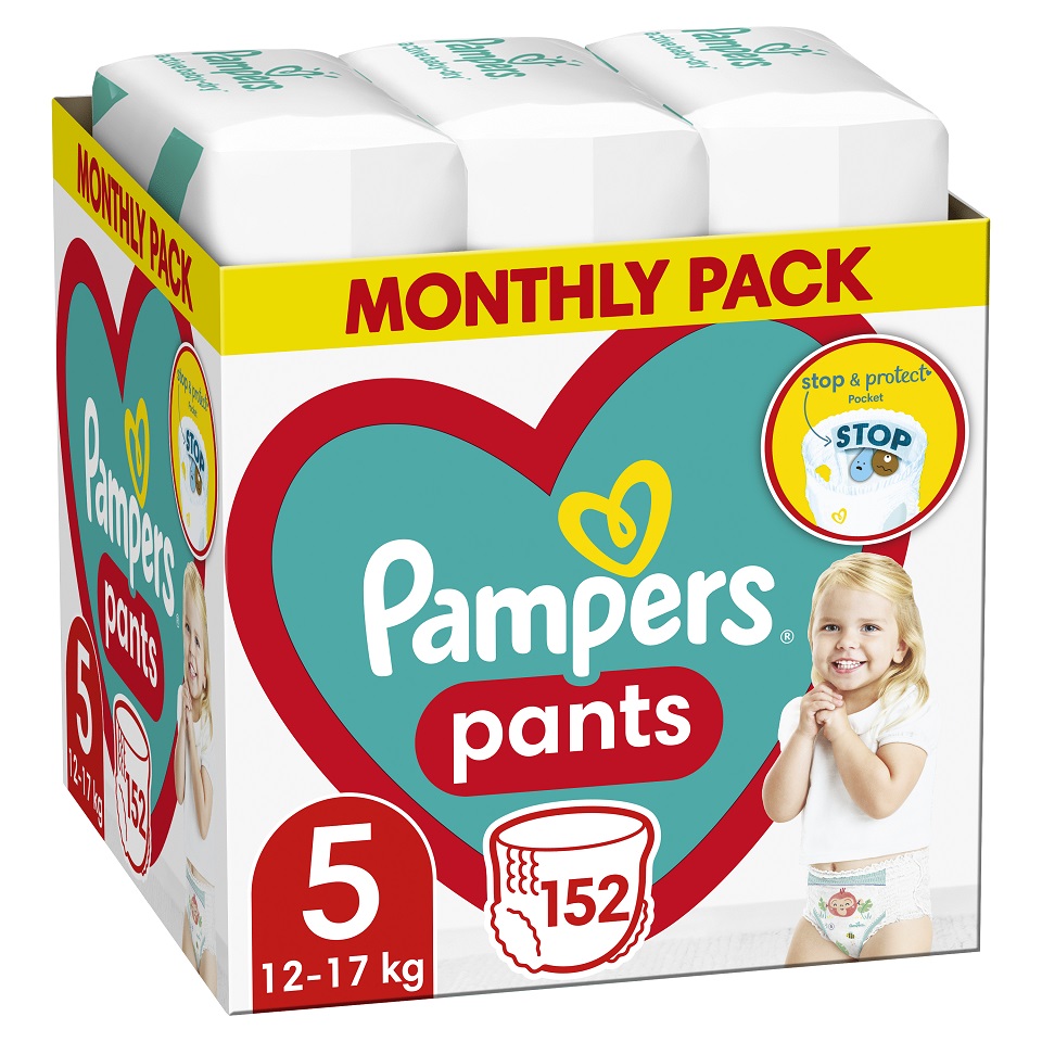 PAMPERS Activ Baby-Dry Pants Kalhotky plenkové jednorázové 5 (11-18 kg) 152 ks - MĚSÍČNÍ ZÁSOBA