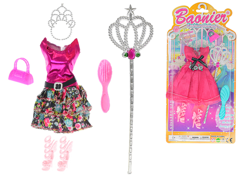 Šaty pro panenku s doplňky - mix barev (světle růžová, tmavě růžová)