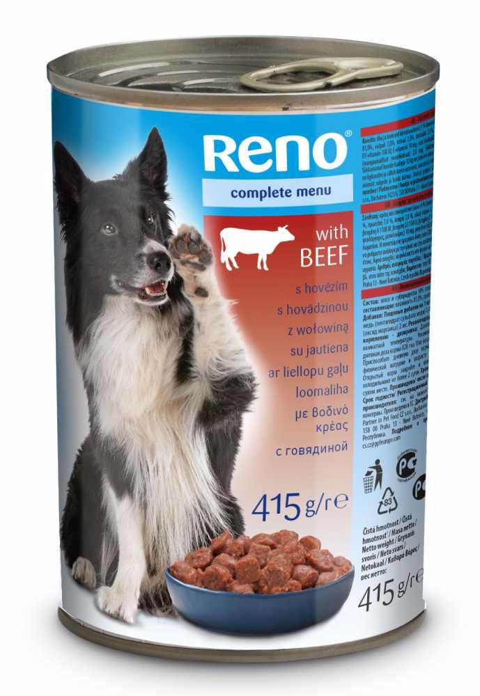 RENO Dog hovězí, kousky 415 g PRODEJ PO BALENÍ (24 ks)