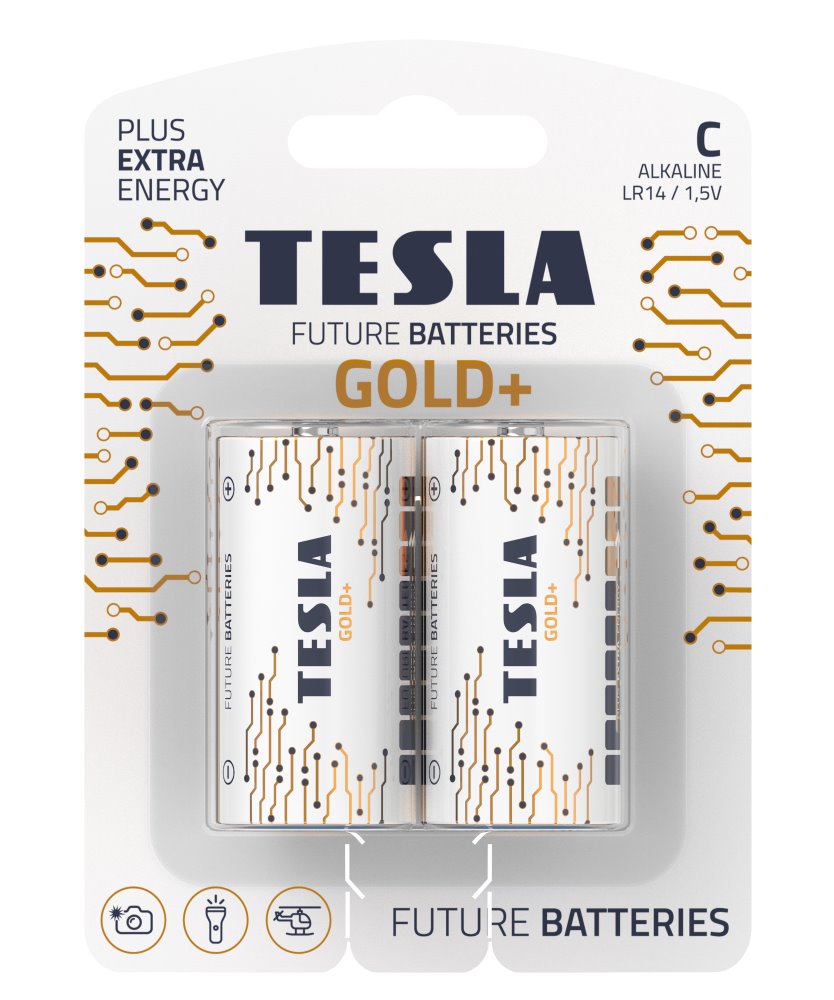 TESLA GOLD+ alkalická baterie C (LR14, malý monočlánek, blister) 2 ks