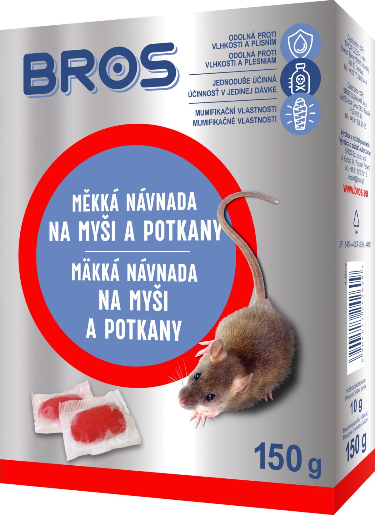 Rodenticid BROS měkká návnada na myši a potkany 150g