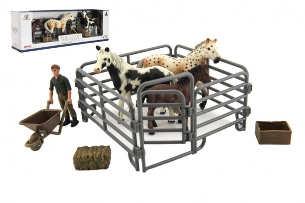 Zvířátka domácí farma plast kůň s doplňky sada 4 druhy