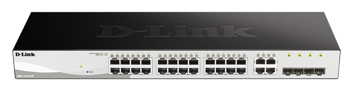D-Link DGS-1210-28 L2/L3 Smart+ switch, 24x GbE, 4x RJ45/SFP, fanless