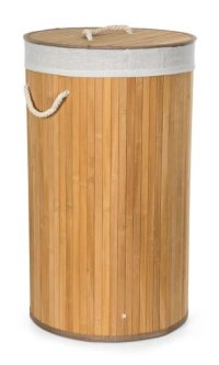 Koš na prádlo G21 55 l, bambusový kulatý s bílým košem - VÝPRODEJ