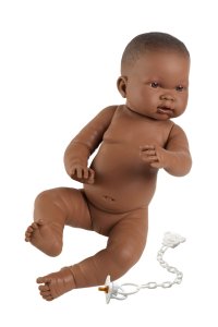Llorens 45004 NEW BORN HOLČIČKA - realistická panenka miminko černé rasy s celovinylovým tělem - 45 cm - VÝPRODEJ
