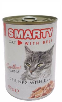 SMARTY Cat Hovězí chunks, konzerva 410 g - VÝPRODEJ