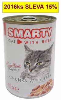 SMARTY Cat Hovězí chunks, konzerva 410 g - VÝPRODEJ