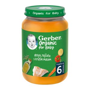 GERBER Organic dětský příkrm mrkev a rajčata s krůtím masem 190 g - VÝPRODEJ