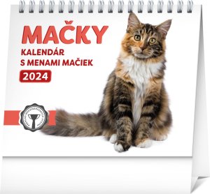 Stolový kalendár Mačky – s menami mačiek 2024, 16,5 × 13 cm - VÝPRODEJ