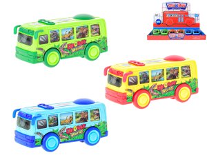 Autobus 12 cm na setrvačník pohybující se obrázky v oknech - mix barev (zelená, žlutá, modrá) - VÝPRODEJ