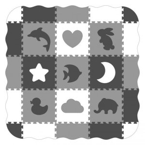 ECOTOYS Pěnové puzzle Zvířata a tvary černá-bílá SX s okraji - VÝPRODEJ