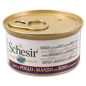 Konzerva SCHESIR Cat kuřecí + hovězí přírodní - 85 g - VÝPRODEJ