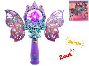Hůlka víla kouzelná 21 cm na baterie se světlem a zvukem - mix barev (růžová, fialová) - VÝPRODEJ