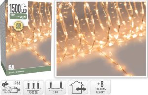 HOMESTYLING Vánoční světelný řetěz teplá bílá 1500 LED / 45 m KO-AX9621700 - VÝPRODEJ