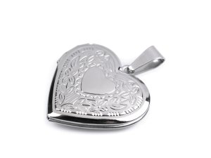 Medailonek z chirurgické oceli srdce otevírací Ø29 mm - platina ornament - VÝPRODEJ