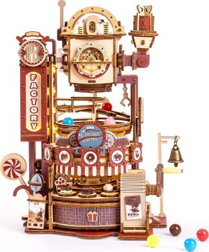 ROBOTIME Rokr 3D dřevěné puzzle Kuličková dráha: Továrna na čokoládu s LED světly 420 dílků - VÝPRODEJ