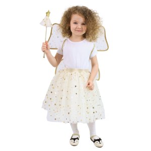 Dětský kostým tutu sukně zlatá víla s hůlkou a křídly e-obal - VÝPRODEJ
