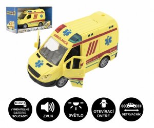 Auto ambulance plast 20cm na setrvačník na baterie se zvukem se světlem - VÝPRODEJ