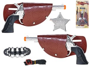 Pistole kovbojské 19,5 cm s pouzdrem + odznak a náboje - VÝPRODEJ