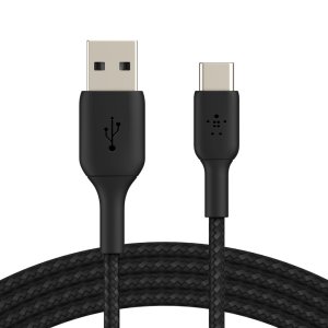 BELKIN kabel oplétaný USB-C - USB-A, 3m, černý - VÝPRODEJ