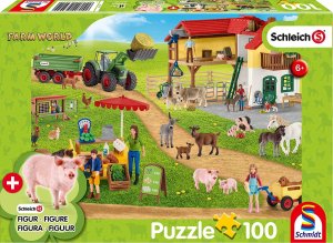 SCHMIDT Puzzle Schleich Farma s prodejním stánkem 100 dílků + figurka Schleich - VÝPRODEJ