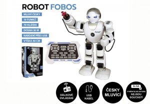 Robot RC FOBOS plast interaktivní chodící 40cm česky mluvící na baterie s USB - VÝPRODEJ