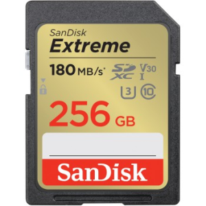SanDisk Extreme 256 GB SDXC Memory Card 180 MB/s and 130 MB/s UHS-I, Class 10, U3, V30 - VÝPRODEJ