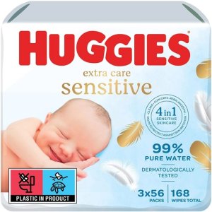 HUGGIES® Ubrousky vlhčené Extra Care Triplo 56x3 ks - VÝPRODEJ