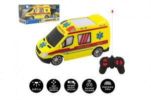 Auto RC ambulance plast 20cm na dálkové ovládání 27MHz na baterie se světlem - VÝPRODEJ