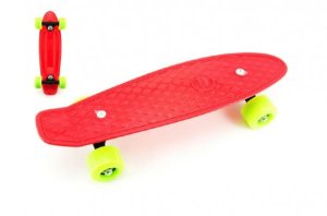 Skateboard - pennyboard 43cm, nosnost 60kg plastové osy, červený, zelená kola - VÝPRODEJ