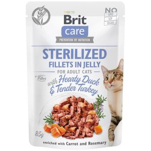 Brit Care Cat kaps. Sterilized Fillets in Jelly with Hearty Duck & Tender Turkey 85 g - VÝPRODEJ