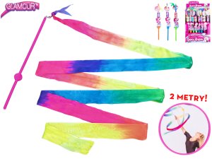 Glamour gymnastická stuha 200 cm - mix barev (oranžová, zelená, modrá, růžová) - VÝPRODEJ